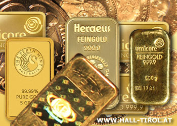 Gold, Goldbarren und Goldmnzen